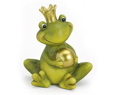 TEMPELWELT Dekofigur Gartenfigur Frosch Froschkönig 15 cm, Keramik Grün Mit Goldkugel, Deko Figur Märchenfrosch Garten Deko Stein Optik