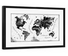 artboxONE Poster mit Rahmen 75x50 cm Kartografie Reise Reise / Länder Reise / Afrika Reise / Asien Tinte Weltkarte schwarz Gerahmtes Poster schwarz - Wandbild Kartografie Reise Reise / Länder Reise / Afrika Reise / Asien Kunstdruck von Anna Kozlenko