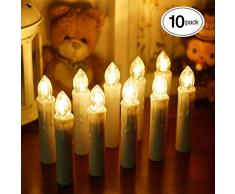 ShinePick 10er Set Led Kerzen, Weihnachtsbaum Kerzen, Weihnachtsbaum Lichterkette Batterie, Flackernde Flamme Fernbedienung Timer Einstellbare Helligkeit Wasserdichte mit Kerzenhalter Clips(Warmweiß)