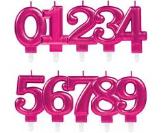 Carpeta Zahlenkerze * Zahl 0 * in PINK mit Steckfuß | ca. 10cm x 6cm groß | Deko Geburtstag Geburtstagskerze Kerze