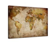 Kunstdruck - Weltkarte retro - Bild auf Leinwand - 70 x 50 cm - Leinwandbilder - Bilder als Leinwanddruck - Urban & Graphic - Landkarte im Vintage-Stil