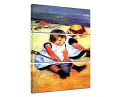 Wandbild Mary Cassatt Kinder am Strand - 60x90cm mehrteilig hochkant - Alte Meister Berühmte Gemälde Leinwandbild Kunstdruck Bild auf Leinwand