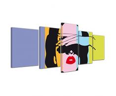 Wandbild - Retro Frau Pop Art Stil - Bild auf Leinwand - 200x80 cm 5 teilig - Leinwandbilder - Urban & Graphic - Andy Warhol - Kunst - farbig - bunt