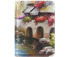 Ölgemälde Maritime City Echtes Leder UAS Reisepass Cover Reisetasche