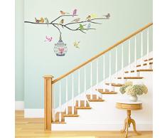Decowall DW-1202 14 Vögel mit Zweig Vogelhäuser Vogelkäfigen Tiere Wandtattoo Wandsticker Wandaufkleber Wanddeko für Wohnzimmer Schlafzimmer Kinderzimmer
