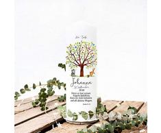 ilka parey wandtattoo-welt Taufkerze Kerze zur Taufe oder Geburt Kommunionkerze Baum mit Waschbär Fuchs Spruch Wunschname & Datum wk77