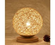 LED Tischlampe Nachttisch Lampe, Kreativ Deko Lampen/Persönlichkeit USB Rattankugel Schlafzimmer Lichter,Wood