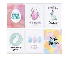 Papierdrachen Osterkarten Set Aquarell - 12 liebevoll gestaltete Postkarten zu Ostern - Grußkarten Set 10 - Ostern 2020