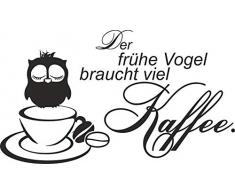 greenluup® Wandtattoo Spruch der frühe Vogel braucht viel Kaffee Küche Esszimmer Schlafzimmer in Schwarz