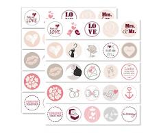 younikat 2er Set Hochzeits-Aufkleber I dv_084 rosa I 50 Stück I rund Ø 3,6 cm I Geschenk-Aufkleber mit Liebes-Motiven I Deko-Sticker für Hochzeit und Valentinstag