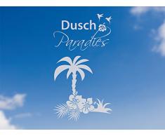 GRAZDesign 980188_50 Fenstertattoo Schriftzug Dusch Paradies mit Palme | Fensterfolie fürs Badezimmer - Glastattoo für Dusche (92x50cm)