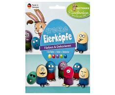 Heitmann Eierfarben Freche Eierköpfe - Färbetabletten, Sticker und Eierbecher zum Basteln - azofrei - Ostern - Ostereier bemalen, Ostereierfarbe