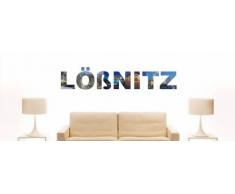 INDIGOS UG - WANDTATTOO / Wandsticker / Wandaufkleber / Aufkleber farbige Wandschrift Städtename Lößnitz mit Sehenswürdigkeiten 180 x 31 cm Länge