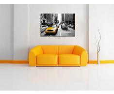 Gelbes Taxi in New York schwarz/weiß Format: 80x60 auf Leinwand, XXL riesige Bilder fertig gerahmt mit Keilrahmen, Kunstdruck auf Wandbild mit Rahmen, günstiger als Gemälde oder Ölbild, kein Poster oder Plakat