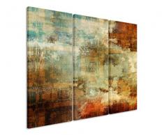 3x40x90cm (Gesamt:130x90cm) 3teiliges Bild auf Leinwand Acryl Malerei abstrakt blau braun rot beige Wandbild auf Leinwand als Panorama