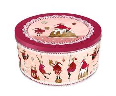 Grätz Verlag Keksdose/Plätzchendose Retro Dose für Kekse, rund, rot, aus Blech, ca. 10,5 cm hoch Wichtel an Schnüren