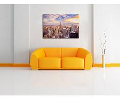 Skyline von New York bei Sonnenuntergang Format: 120x80 auf Leinwand, XXL riesige Bilder fertig gerahmt mit Keilrahmen, Kunstdruck auf Wandbild mit Rahmen, günstiger als Gemälde oder Ölbild, kein Poster oder Plakat