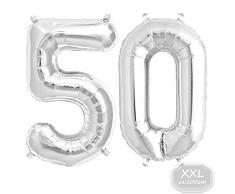 Folienballon Zahl in Silber- XXL 40/100cm Riesenzahl 100cm Ballon - Folienballons für Luft oder Helium als Geburtstag, Hochzeit , Jubiläum oder Abschluss Geschenk, Party Dekoration (Silber [50 ])
