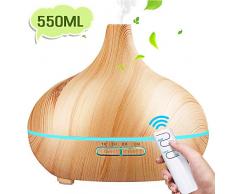 Aroma Diffuser, SaponinTree 550ml Ultraschall Luftbefeuchter Holzmaserung Oil Düfte Humidifier, Elektrisch Duftlampe mit 7 Farben LED Lichter für Baby, Raum, Büro,Yoga, Salon, Spa, Schlafzimmer
