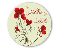 Geschenk-Aufkleber Alles Liebe mit Blumen, rund Ø 30mm selbstklebende PE-Folie, 100 Stück auf Rolle