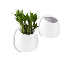 T4U 10cm Keramik Wandvase Weiß 2er-Set, Klein Wandmotage Pflanzgefäß Hängende Blumenvase für Zimmerpflanzen