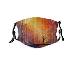SUHETI Gesichtsbedeckung,Liebhaber auf Brücke im Wald bei Nacht Romantisches Ölgemälde,Sturmhaube Unisex Wiederverwendbar Winddicht Staubschutz Mund Bandanas Outdoor Camping Motorrad Mit 2 Filtern