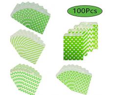 Muster Papiertüten Geschenktüten,100 Stück Kleine Mini-Geschenksäcke aus Kraftpapier,Ostern Papiertaschen, für Lunchpakete, Snacks, Mittagessen,Hochzeitsdekoration usw. (Fruit Green)