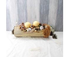 Adventsgesteck in Baumstamm gearbeitet, Gesteck Weihnachten, Weihnachtsdeko, creme