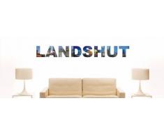 INDIGOS UG - Wandtattoo Wandsticker Wandaufkleber - Aufkleber farbige Wandschrift Städtename Städtename Landshut mit Sehenswürdigkeiten 80 x 10 cm Länge