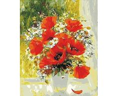 ART-HDeck Malen nach Zahlen Erwachsene Retro rote Mohnblume DIY Ölgemälde Kit Anfänger und Kinder Vorgedruckt Leinwand-Ölgemälde Geschenk Home Decor Wandkunst 40x50 cm(Rahmenlos)