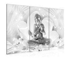 Bilder Buddha Feng Shui Wandbild 120 x 80 cm Vlies - Leinwand Bild XXL Format Wandbilder Wohnzimmer Wohnung Deko Kunstdrucke Grau 3 Teilig - MADE IN GERMANY - Fertig zum Aufhängen 016431c