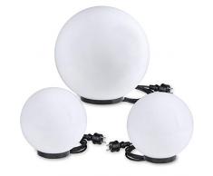 LHG Kugelleuchten 3er SET, Gartenbeleuchtung 25 cm, 30 cm & 40 cm Ø, Außenleuchten, weiße Gartenlampen, Innen & Außen, Gartenkugeln für Energiesparlampen E27 & LED - 230 V & 23W, Kugellampen mit IP44