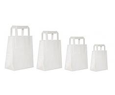 Dila GmbH 50 Papiertragetaschen in Weiß | Papiertaschen Henkeltaschen Tragetaschen Tüten Papiertüten recycelbar (32 x 12 x 40 cm)