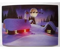 3 D Ansichtskarte Weihnachtsdorf, lila, Postkarte Wackelkarte Hologrammkarte, Haus Häuser Dorf Weihnachten