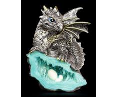 Kleine Drachen Figur | Blauer Wächter 12,5 cm auf Kristall | Fantasy Deko