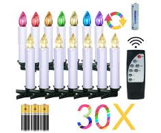 Froadp LED Kerzen Weihnachtskerzen Kabellos 30 Stück mit Fernbedienung, Timer und Batterien - Bunt RGB + Warmweiß 2 Modi Weihnachtsbaum Lichterkette Weihnachtsdeko Mini Christbaumkerzen