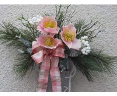 Generisch Türkranz/Dekorativer Filzschlittschuh grün-weiß-rosa mit Christrosen Weihnacht/Winter ca.35cm x30cm Handarbeit/Einzelstück