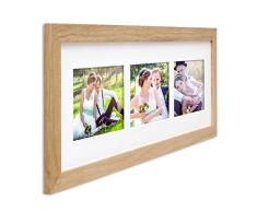 PHOTOLINI Fotocollage-Bilderrahmen Modern Eiche aus Massivholz Collagerahmen Bildergalerie-Rahmen für 3 Bilder 10x15 cm Wechselrahmen mit Passepartout