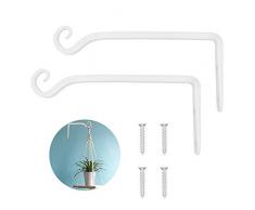 LOOGI Pflanzenhalterung Blumenampelhalter Eisen Wandhaken Blumenampel Wandhalter Haken 25cm zum Aufhängen von Pflanzer Vogelhäuschen Laterne Windspiele Wandleuchter - 2 Stücke Weiß
