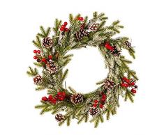 Coseyil Weihnachtskranz Türkranz Mit Dekokugeln Kranz Weihnachtskranz PE Tannenzapfen Roter Obstkranz Weihnachtsdekoration Weißer Flockanhänger Mit FrostornamentenTür Garland Hochzeit Fenster