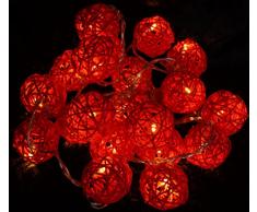 Rattan-Ball LED Lichterkette rot / Kugel Lichterketten