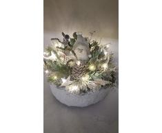 Weihnachtsgesteck Adventsgesteck Weihnachtswichtel Zapfen Sterne weiß beleuchtet