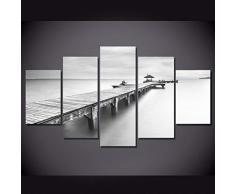 YXBNB 5 aufeinanderfolgende Gemälde5 Stücke Retro Schwarz Und Weiß Sea Bridge Modulare Leinwand Malerei Wandkunst Poster Und Drucke Landschaftsmalerei Ölbild