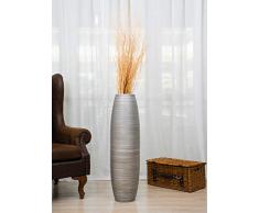 Leewadee Große Bodenvase für Dekozweige hohe Standvase Design Holzvase 90 cm, Mangoholz, Silber
