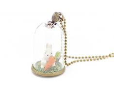 Miniblings Hase Karotte Glasglocke Kette 80cm Kaninchen Osterhase Glas Kuppel