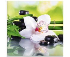 Artland Glasbilder Wandbild Glas Bild einteilig 30x30 cm Quadratisch Asien Wellness Zen Spa Blumen Blüten Orchideen Pflanze Steine Bambus T9IQ