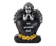 Engel Figur Grabschmuck mit Herz Wir vermissen Dich 16,5 cm Grabdeko Trauerstein