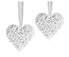 maDDma ® 2 Deko-Hänger Weiden-Herz 25cm weiß, Rattanherz Fensterhänger Fensterdeko