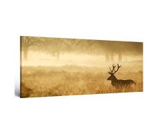 ge-Bildet® Leinwandbild mit Neueröffnungsrabatt Panorama Hirsch in der Natur Naturbilder - 100x40 cm - leinwandbilder einteilig - direkt vom Hersteller aus Deutschland - Made in Germany