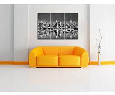Monocrome, Manhattan Skyline Spiegelung 3-Teiler Leinwandbild 120x80 Bild auf Leinwand, XXL riesige Bilder fertig gerahmt mit Keilrahmen, Kunstdruck auf Wandbild mit Rahmen, gänstiger als Gemälde oder Ölbild, kein Poster oder Plakat